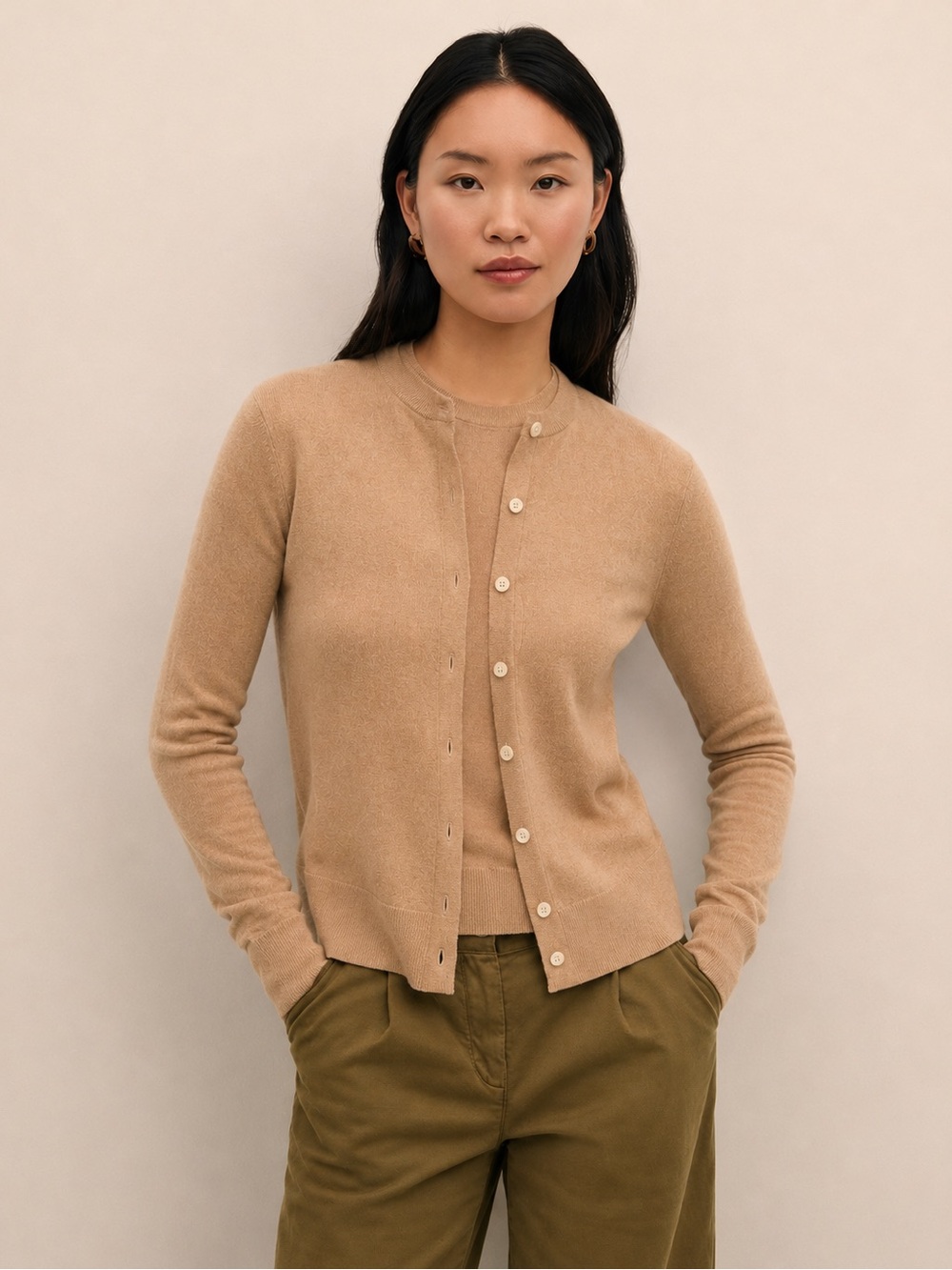 Brooks Brothers 100% Merino Wool Sweater Tee & Cardigan Set Camel Women Size XL
